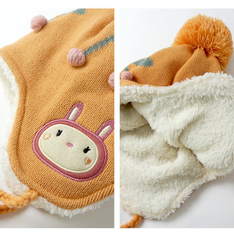 日本 ZOOLAND - 護耳羊羔絨保暖毛帽-條紋小狗-薄荷 (頭圍50-54cm)