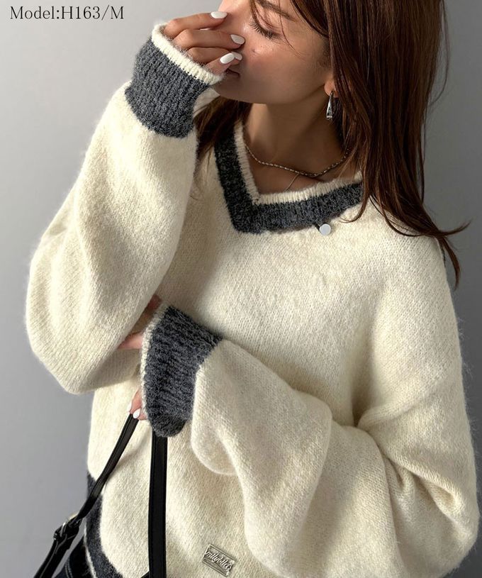 日本 Classical Elf - mily bilet 迷人鎖骨V領簡約針織上衣-咖啡棕