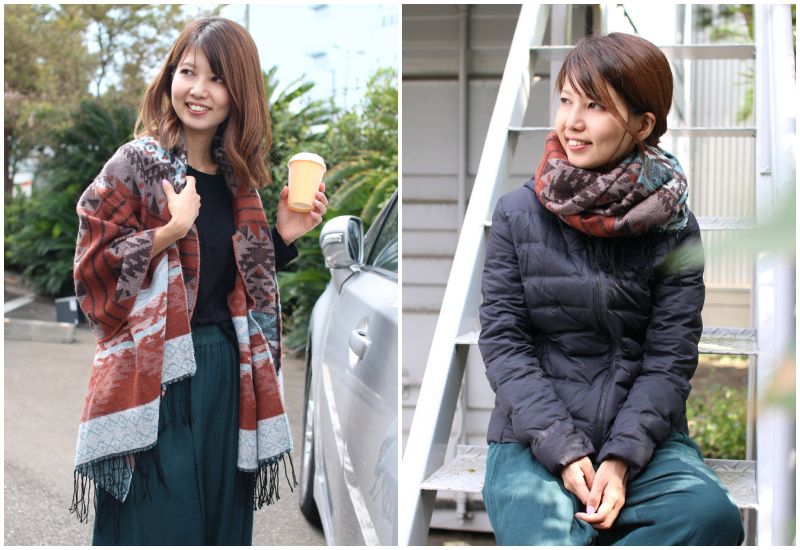 日本 TOMO - 保暖流蘇圍巾-民族圖騰-灰 (70x175cm)