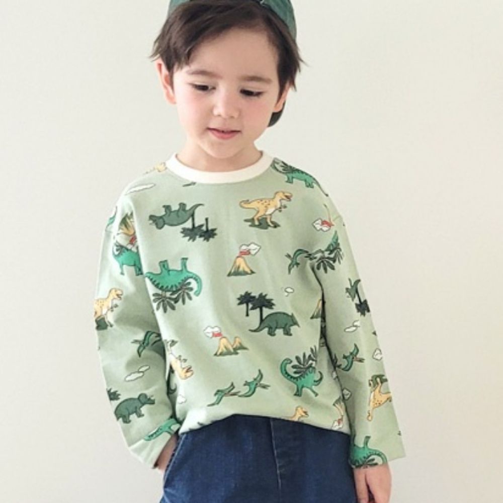 Peanuts House 純棉長袖上衣-恐龍樂園-淺綠