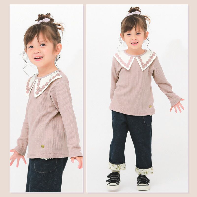 日本 ZOOLAND - 古典水手領緹花長袖上衣-象牙