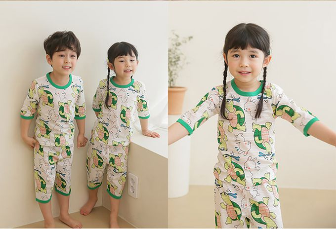 正韓 Puco - 超優質嬰幼兒/兒童七分袖100% 有機純棉家居服/睡衣-龜兔賽跑