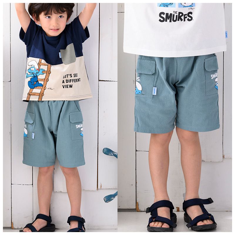 日本 ZOOLAND - 藍色小精靈聯名純棉短褲-側雙口袋-綠