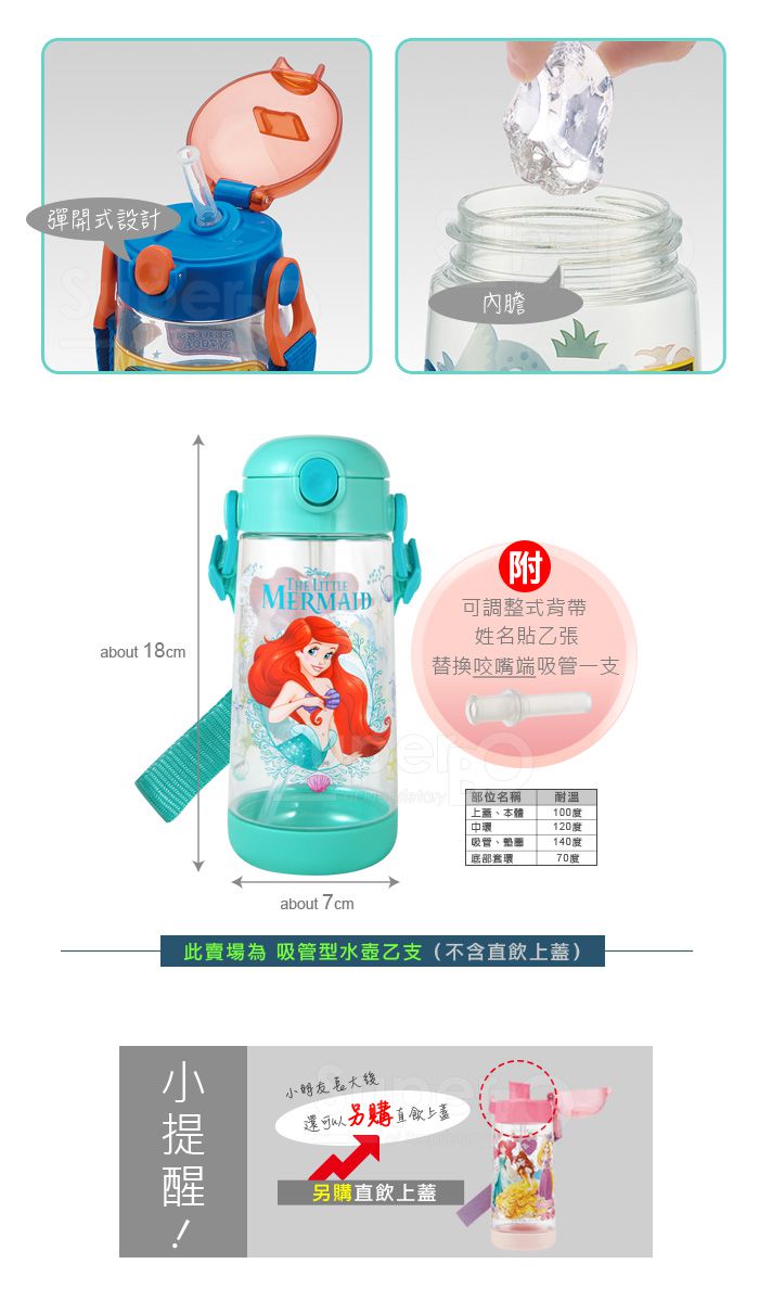 日本 SKATER - PET吸管水壺(480ml)兒童水壺-小美人魚