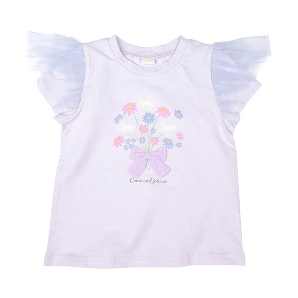 兒童短袖上衣-薄紗袖立體造型-紫色