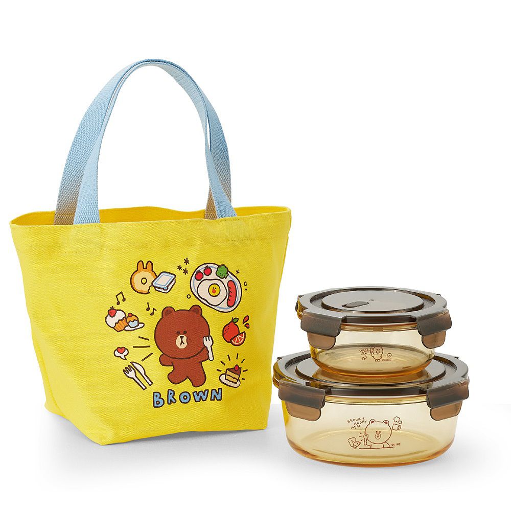 LINE FRIENDS 琥珀玻璃保鮮盒-happy meal-450ml、950ml