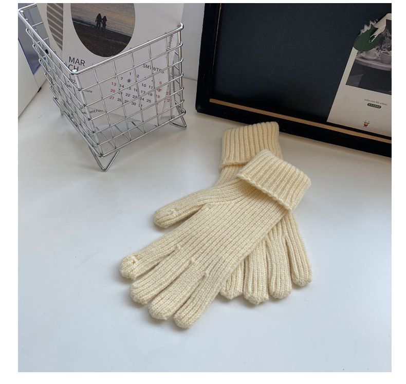 可觸控針織長款手套-杏色 (均碼)