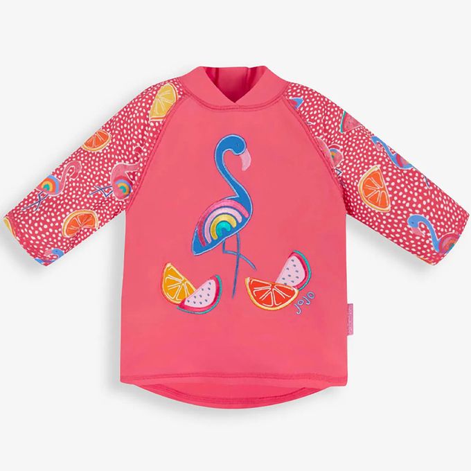 英國 JoJo Maman BeBe - 嬰幼兒/兒童兩件式防曬泳裝-繽紛紅鶴