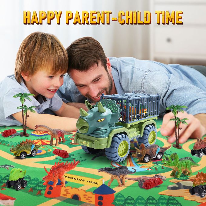 CuteStone - 兒童仿真三角龍運輸車套裝玩具20件組