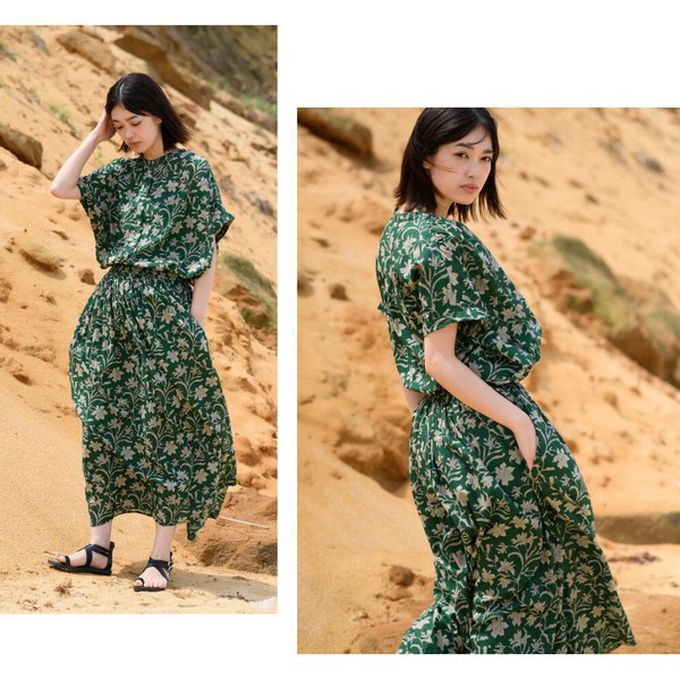 日本 OMNES - 100%印度棉 夏日印花休閒長版襯衫-象牙粉圖騰