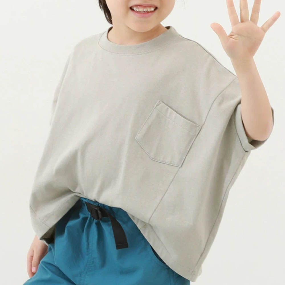 100%純棉落肩短袖上衣-淺灰