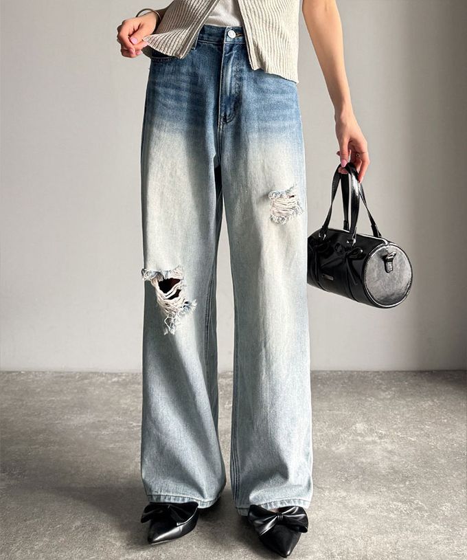 日本 Classical Elf - Java 率性有型刷破寬版丹寧褲-漂白黑