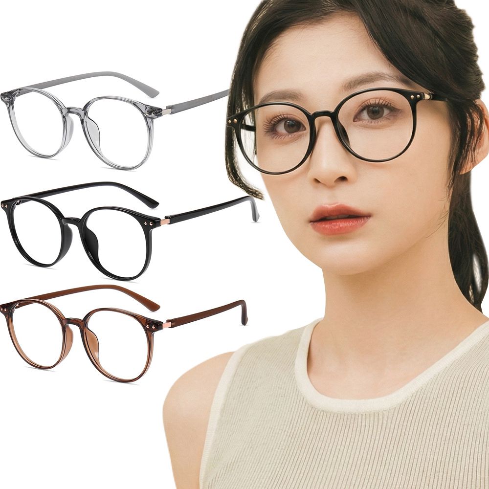 自然風尚TR90輕量圓框親膚霧面鏡腳UV400濾藍光眼鏡