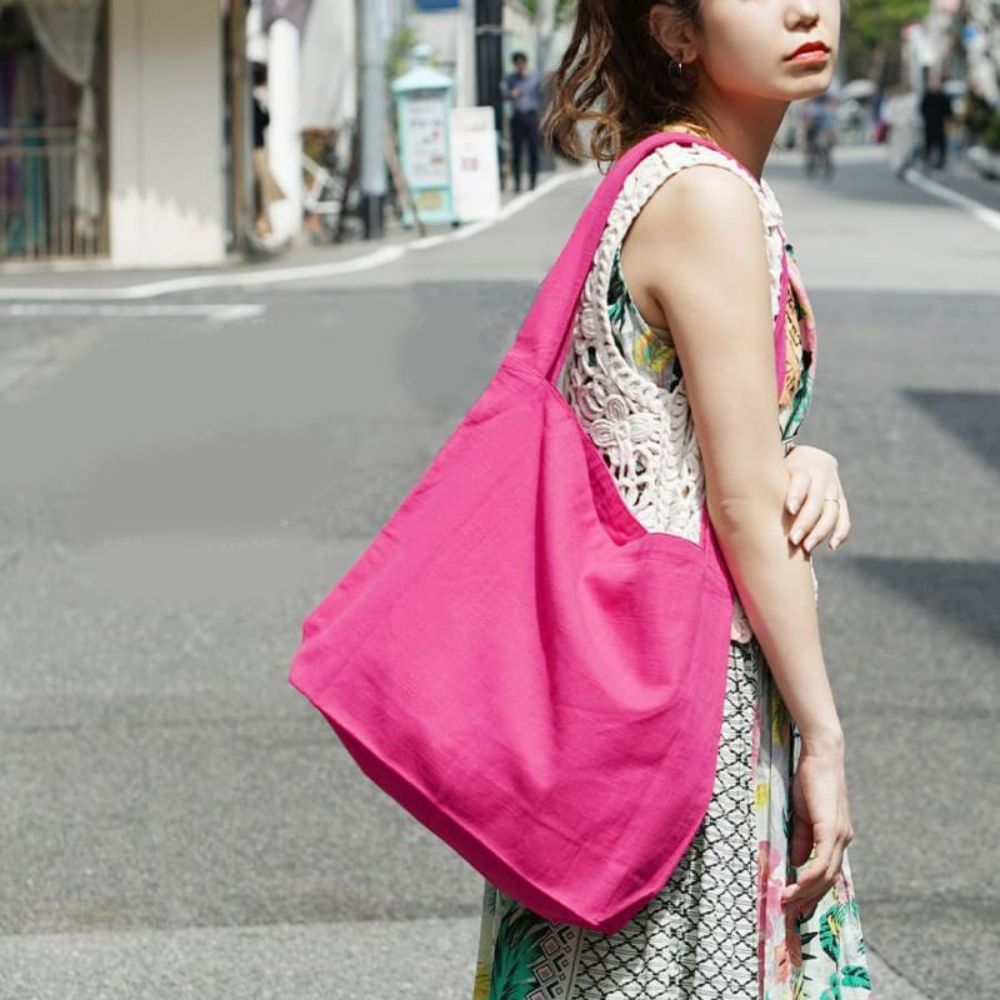 日本 zootie - 厚磅100%棉大容量方形肩背包-蜜桃粉