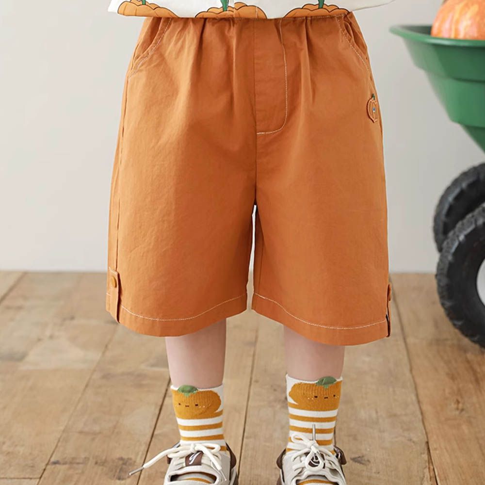 純棉腰鬆緊休閒短褲-南瓜-橘色