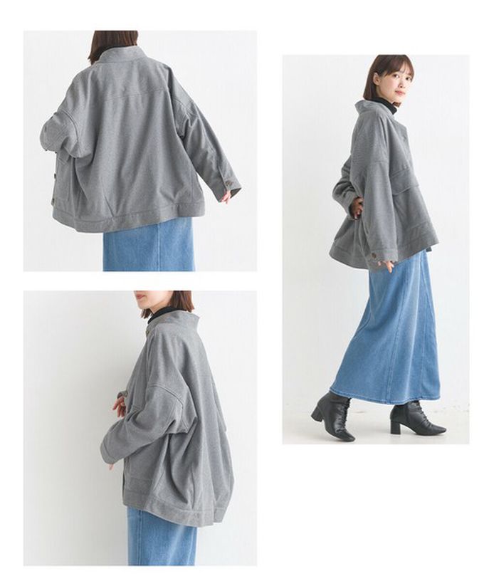 日本 OMNES - 人字紋休閒口袋俐落短版大衣外套-卡其