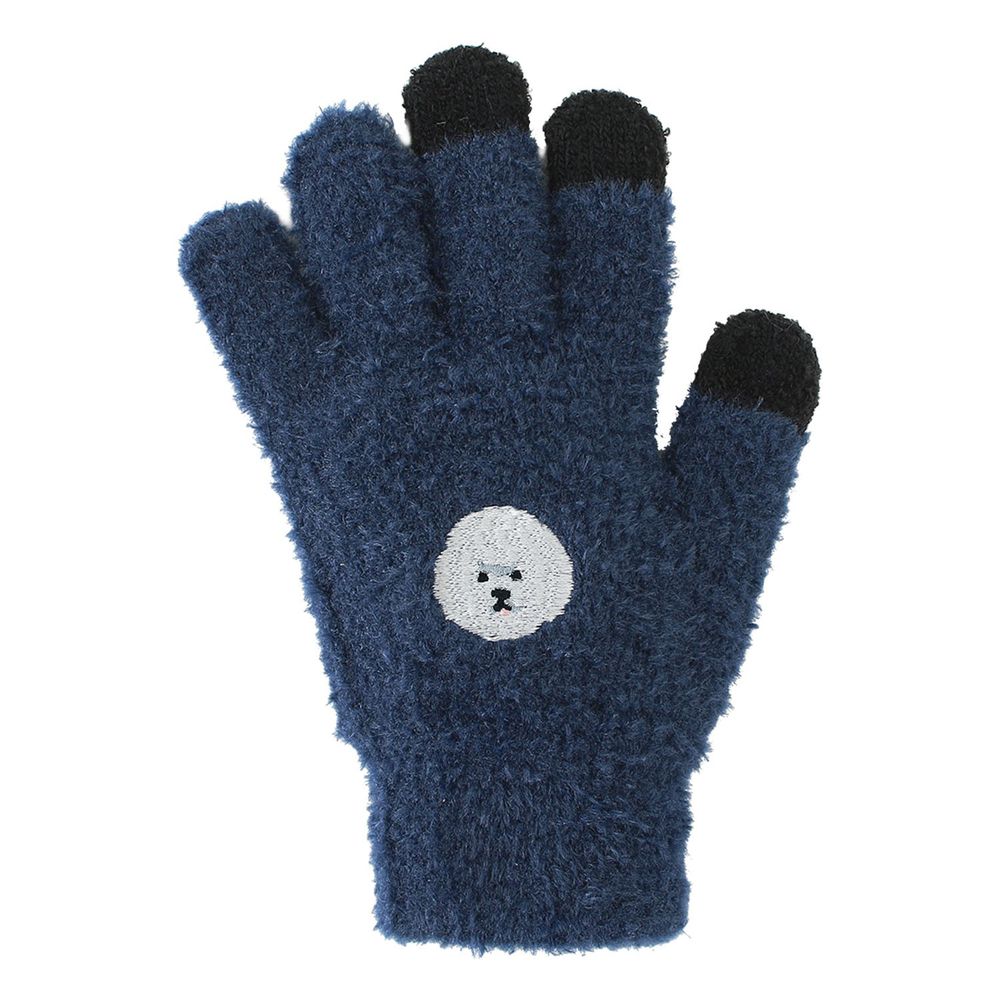 日本 TOMO - (大人)可觸控可愛動物毛絨保暖手套-比熊犬-深藍