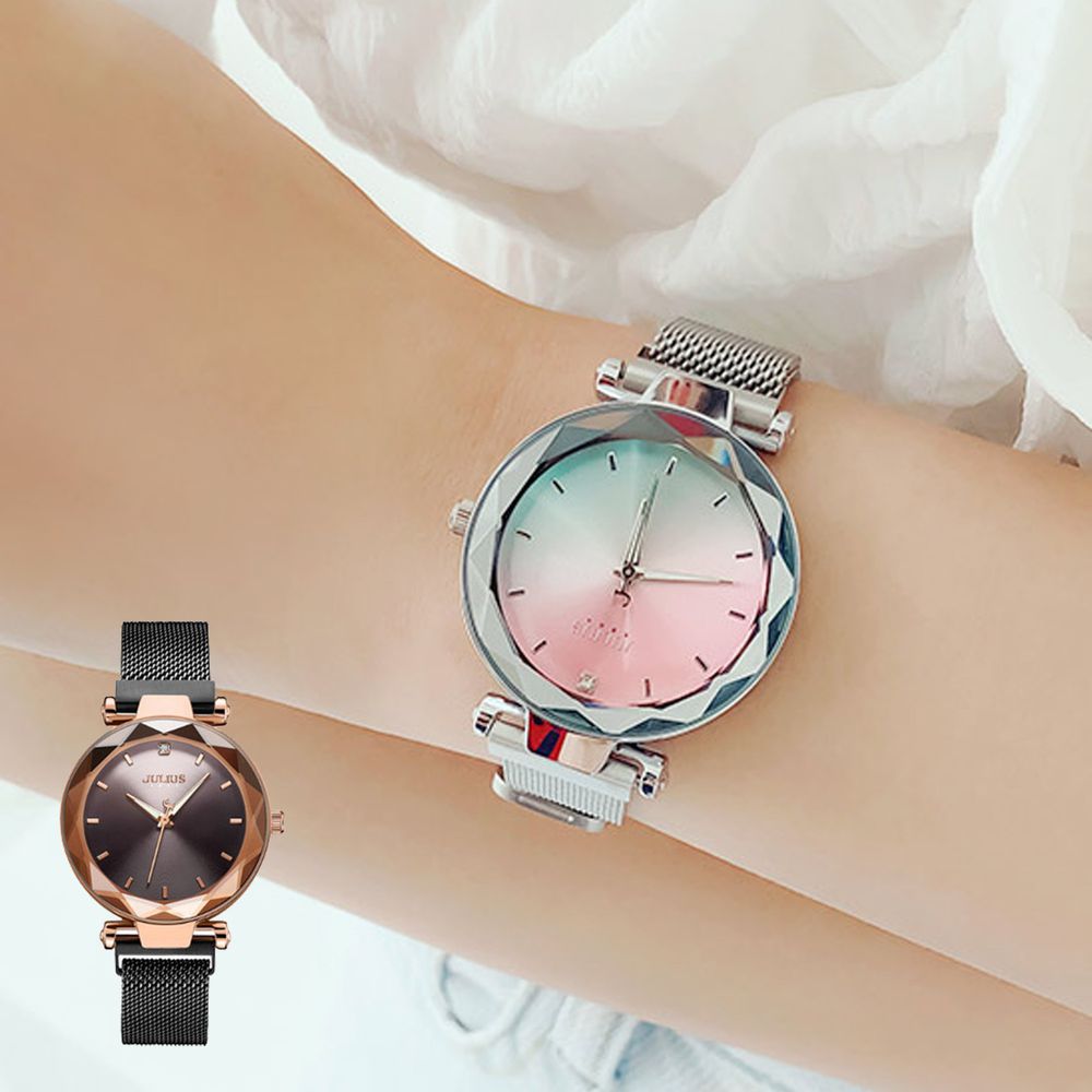 韓國 - 玻璃切面漸層色金屬鍊帶腕錶
