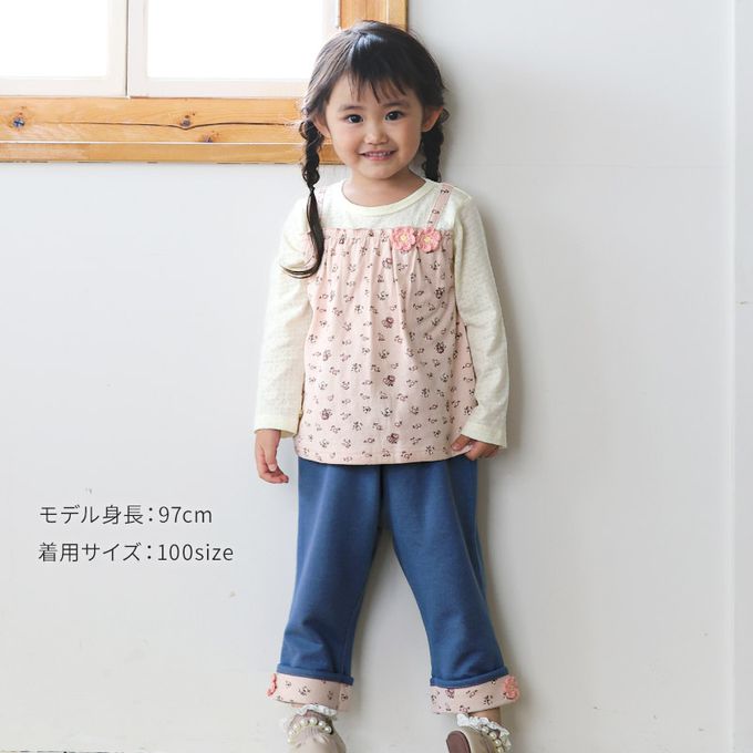 日本 ZOOLAND - 清新紋理假二件長袖上衣-小花肩帶-粉紅