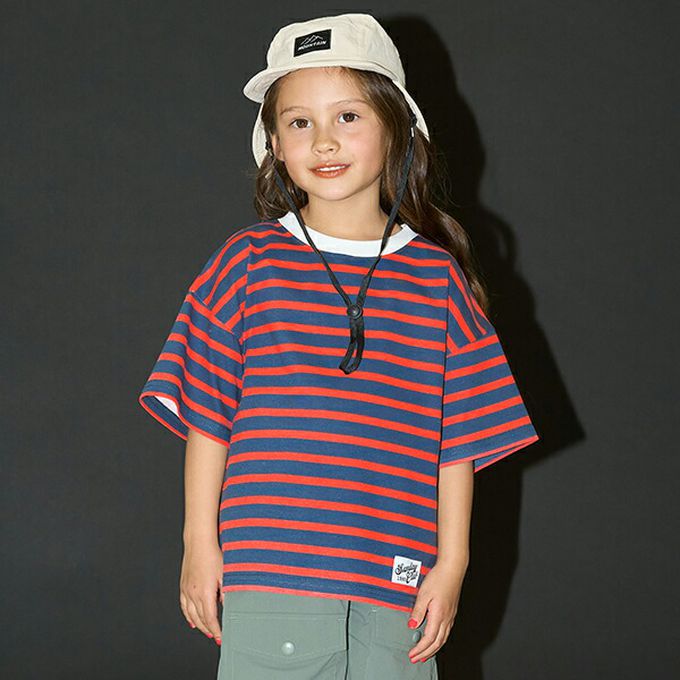 日本 b-ROOM - 柔軟不易皺條紋落肩短袖上衣-黃x棕