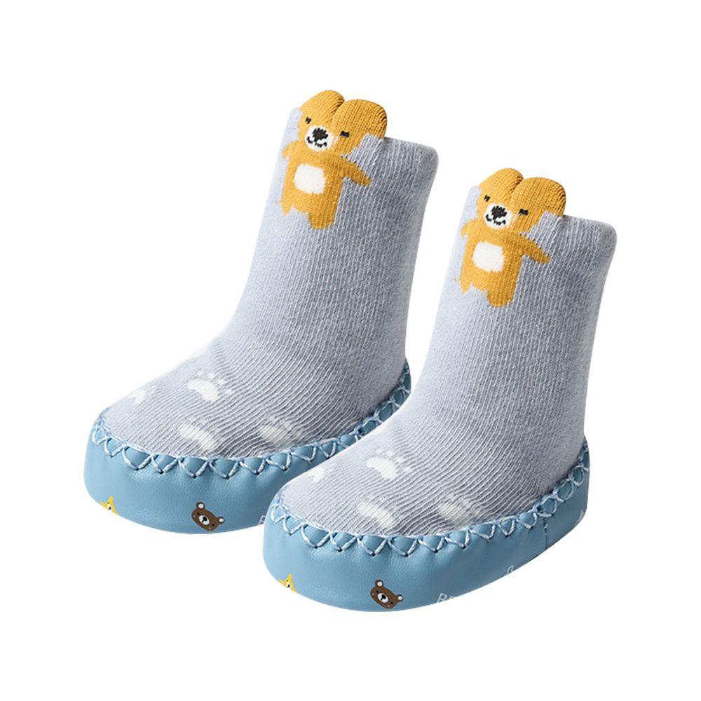 JoyNa - 2雙入-寶寶襪 印花包邊點膠 室內學步鞋-藍色小熊+隨機1雙