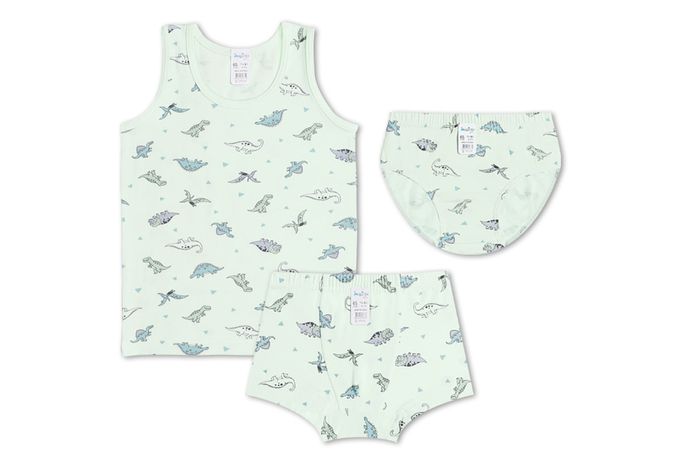 韓國 Mellisse - 韓製棉混紡四角褲(男寶)-恐龍世界-綠