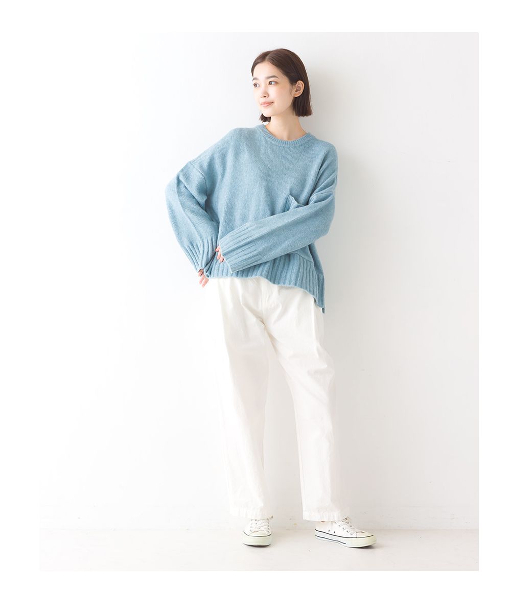 日本 OMNES - 羊毛混紡慵懶感針織毛衣-天空藍