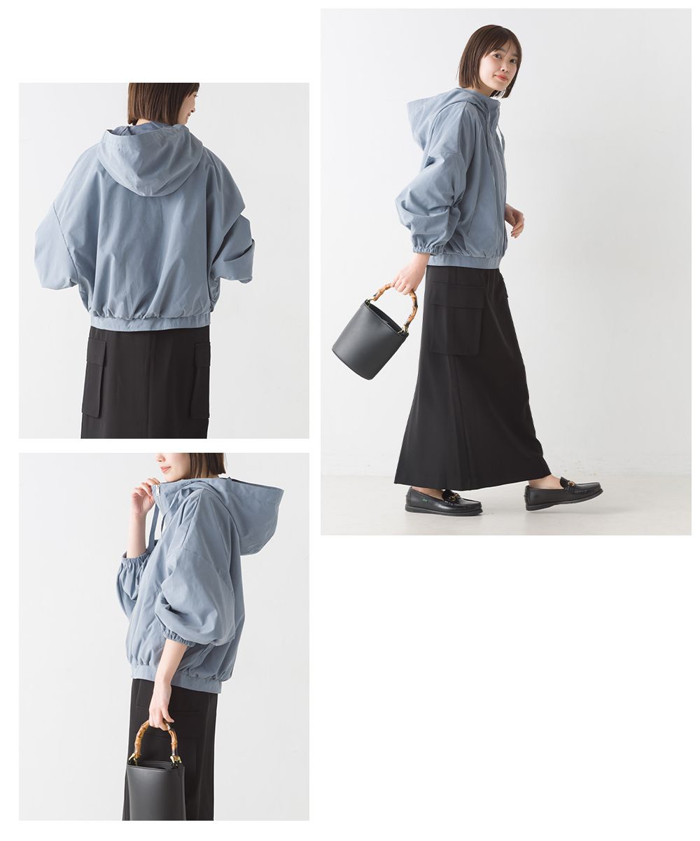 日本 OMNES - 短版澎澎袖風衣連帽外套-淺米杏