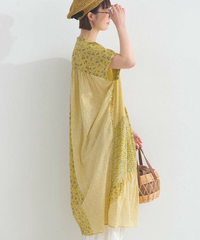日本 Lupilien - 純棉巴里紗花朵拼布襯衫式洋裝-黃