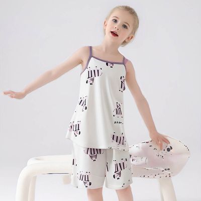 MAMDADKIDS - 涼感莫代爾細肩帶套裝/家居服-滿版斑馬-白色