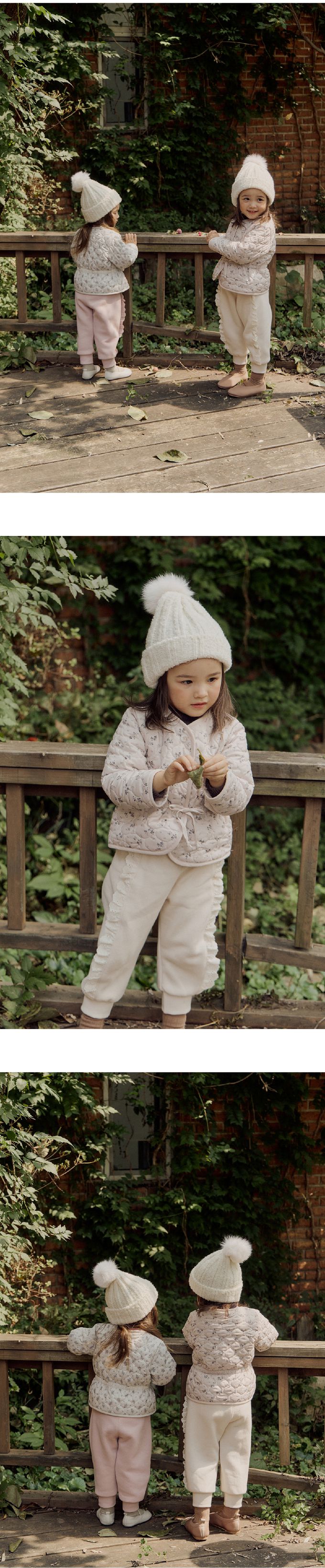 韓國 Puellaflo - 鬆緊腰蕾絲花點綴縮口長褲-米白