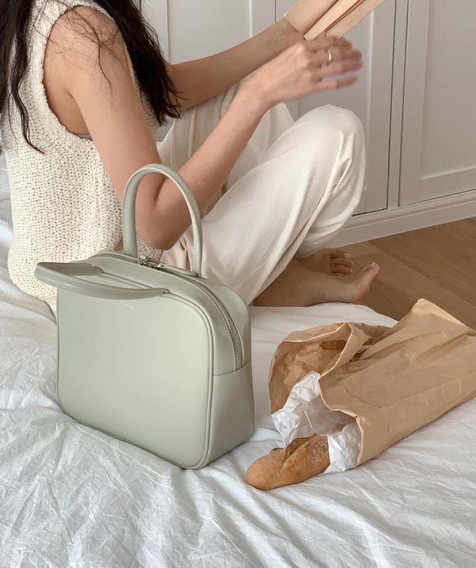 韓國lemego - 牛皮時髦時髦方形手提包(Lego)-薄荷綠