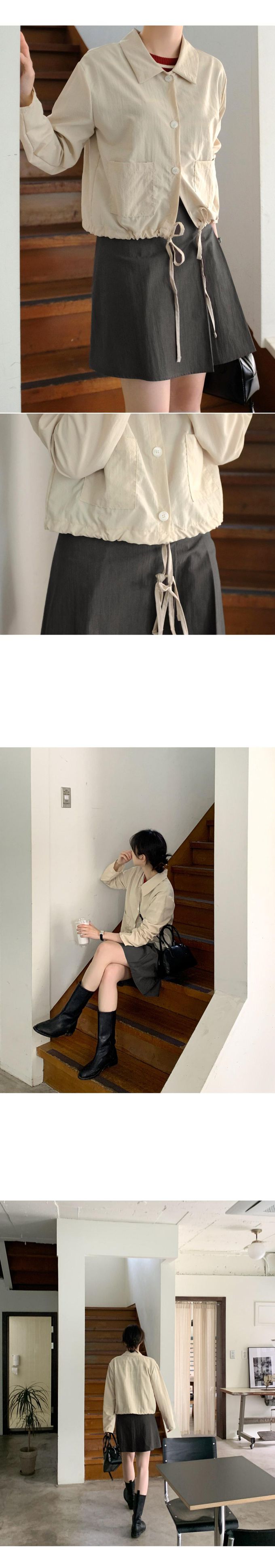 韓國 98doci - 短版綁帶排扣襯衫外套-白