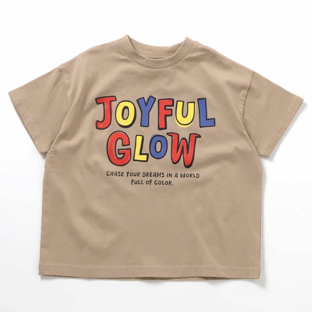 美式風格印花短袖上衣-英文logo-淺棕