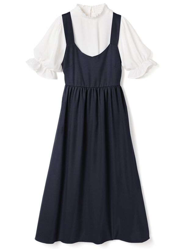 日本 GRL - 美背後綁帶蝴蝶結吊帶裙x五分袖上衣套裝-天空藍