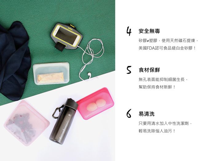 美國 Stasher - 食品級白金矽膠密封食物袋-站站型-湖水藍 (1656ml)