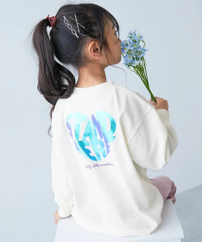 日本 devirock - 100%棉 閃亮金屬印花長袖上衣-蝴蝶結-黑