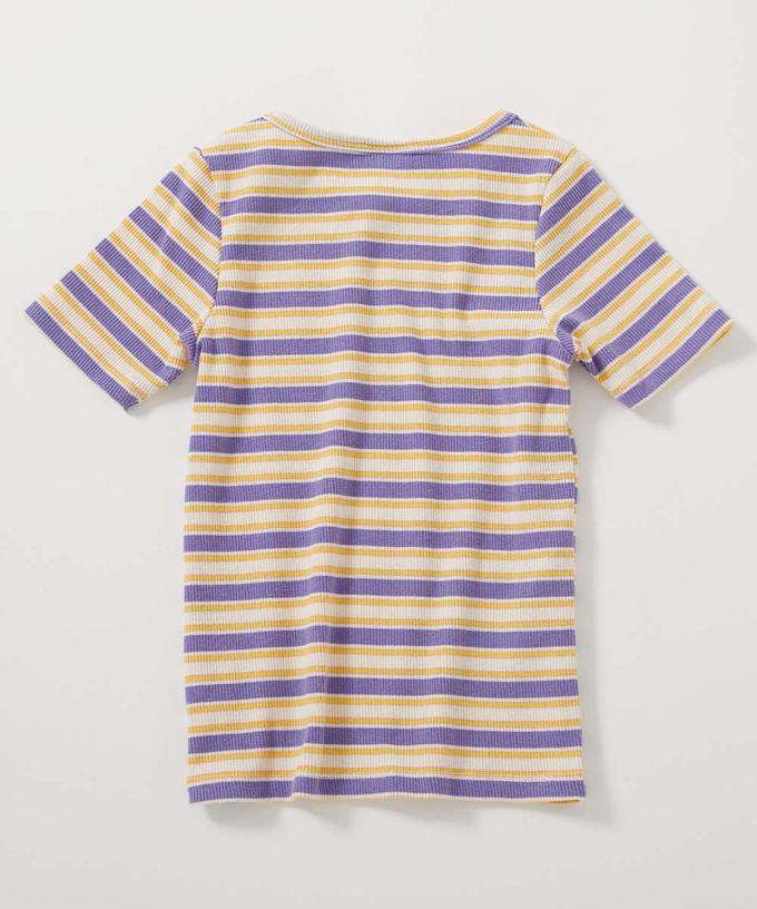 日本 devirock - 清爽夏日線條配色短袖上衣-藍白