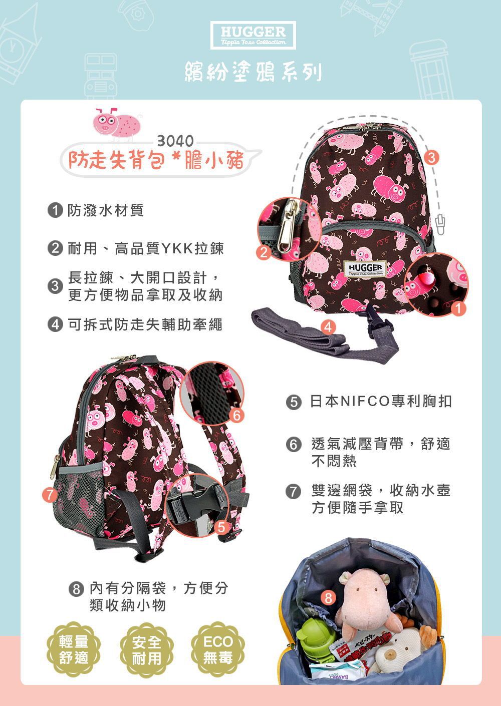 HUGGER - 防走失背包-膽小豬