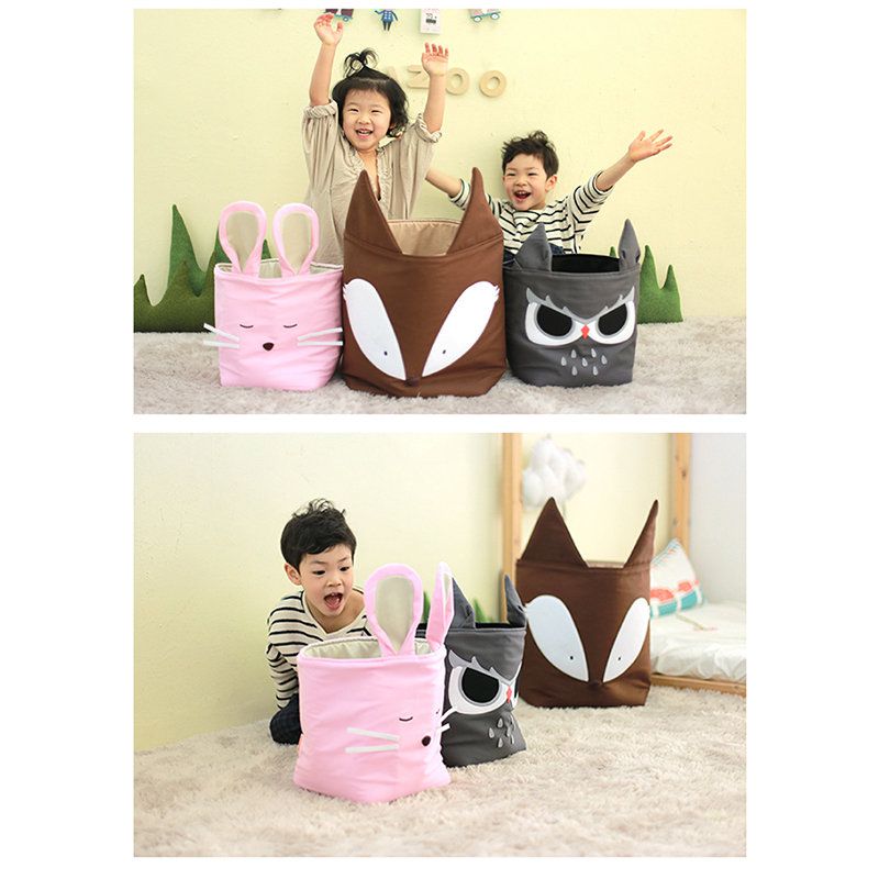 正韓Hello HiZoo - 純手工製動物造型多功能收納籃 (摺疊收納箱/收納桶/置物籃/收納箱)-狐狸