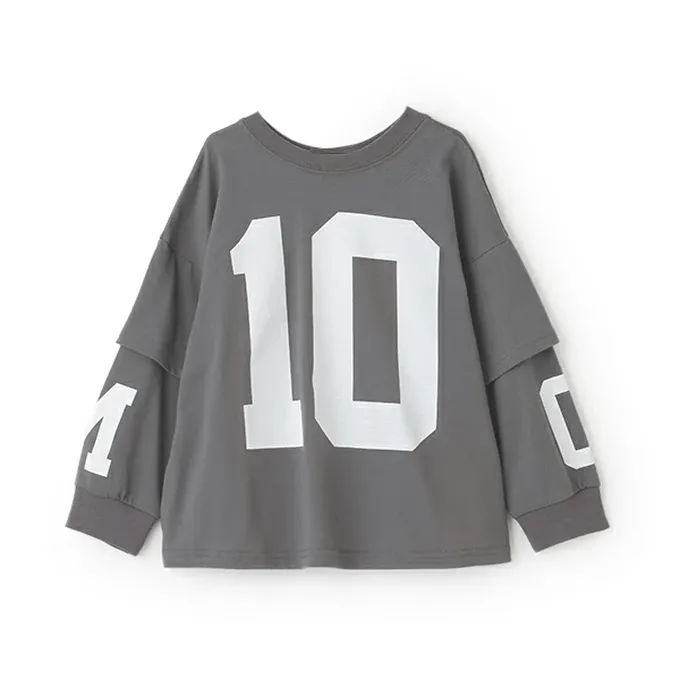 日本 b-ROOM - 正反兩穿 吸水速乾數字印花長袖上衣-灰