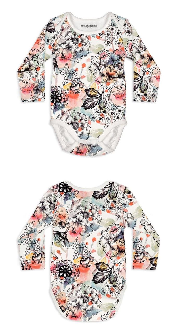 英國 SLEEP NO MORE - 100% 有機棉長袖包屁衣-夢花卉