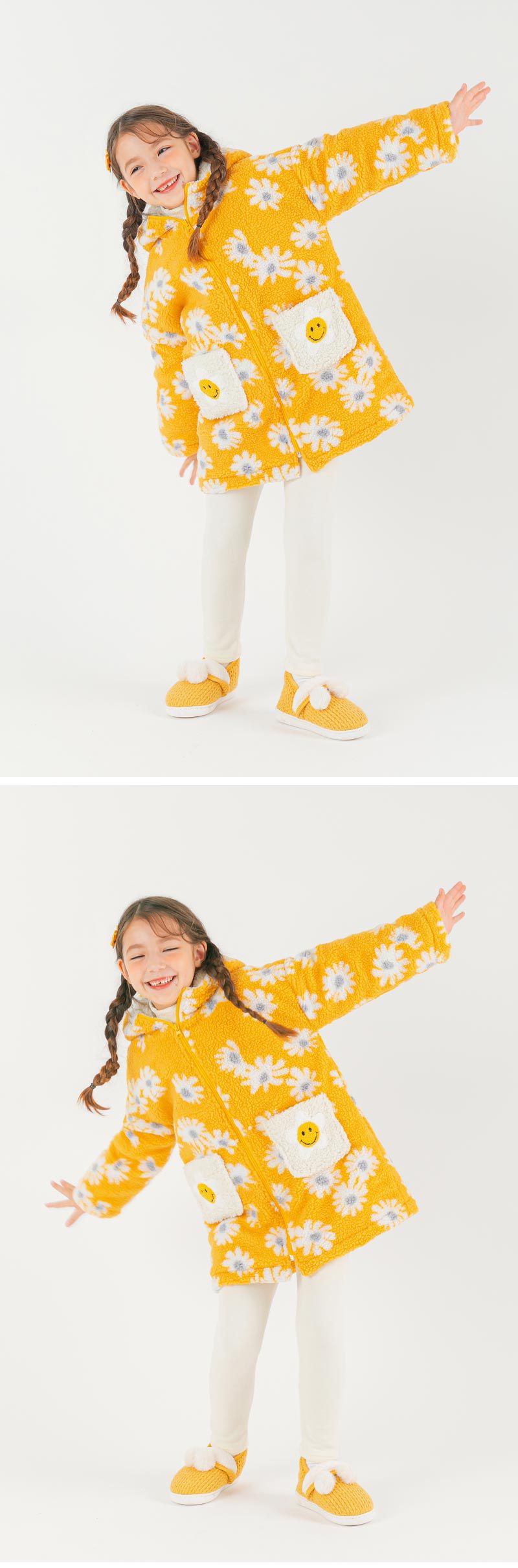 韓國 OZKIZ - 搖粒絨微笑雛菊大衣