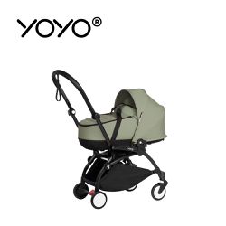 Stokke - YOYO² 法國 Bassinet 0+新生兒睡籃推車(含車架)-黑色車架+橄欖綠睡籃