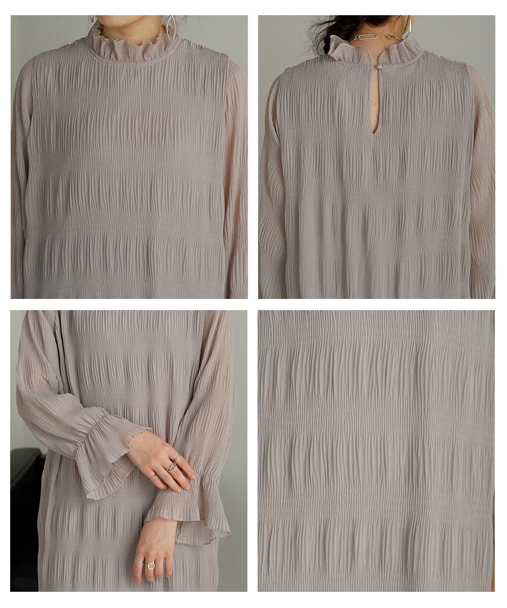 日本 Bab - 文藝木耳領層次雪紡洋裝-冰河灰