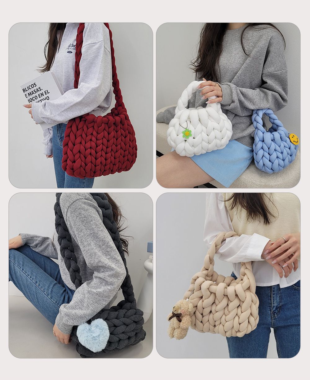 【DIY 手作粗編織毛線】免工具，用手就能編包包！