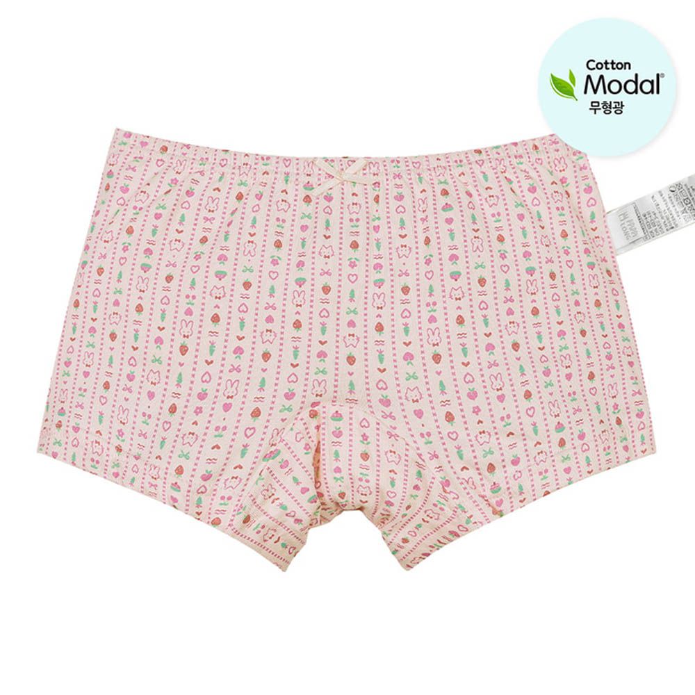 絲柔莫代爾混棉四角褲(女寶)-莓果串動物-粉