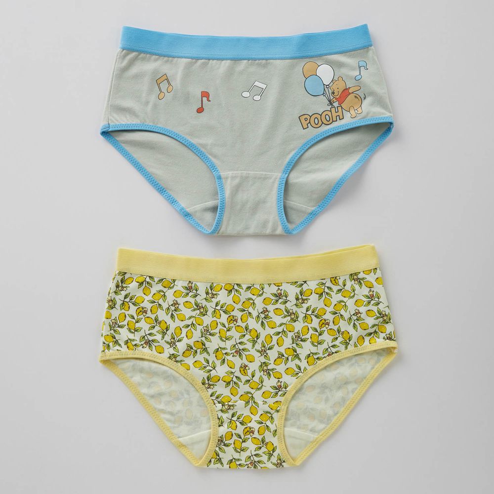 日本千趣會 - 迪士尼印花純棉內褲兩件組(媽媽)-維尼-氣球灰與檸檬黃
