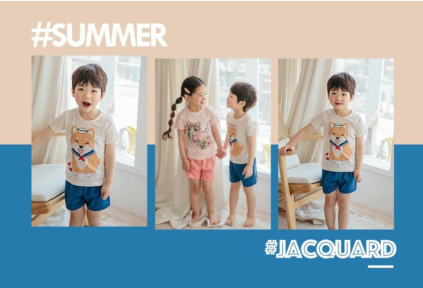 韓國 Puco - 有機棉透氣短袖家居服-恐龍車車