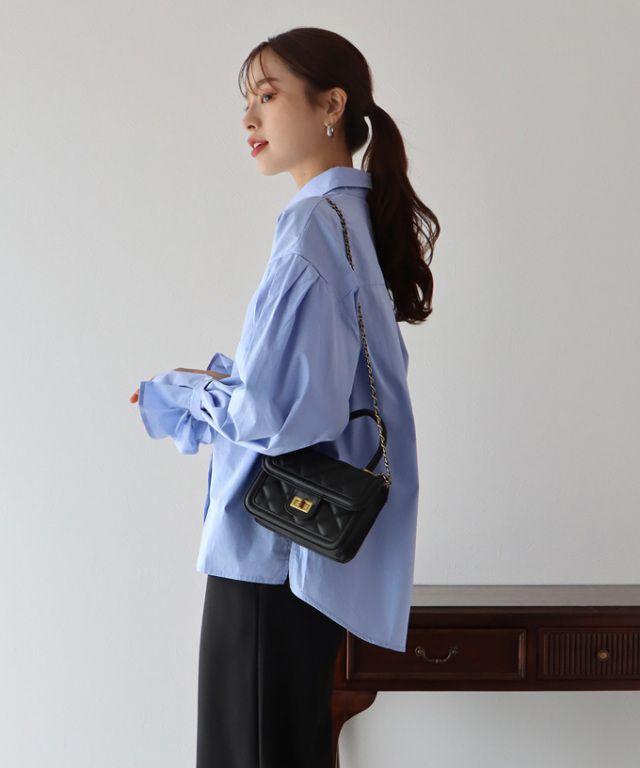 日本 BLUE EAST - 甜美翻領糖果袖襯衫-水藍